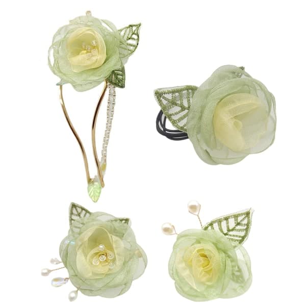IG 4 stk. Håndlagde Camellia Hårnåler U-formede Hårspenner Hårstrikk Tender Green[ca]