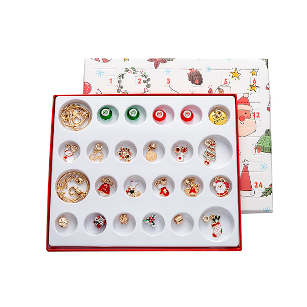 Julepynt Adventskalender 2024 - Kreative Barne-armbånds-pynt 24 Luker Kalender Julaften Overraskelse Blind Box Sett Silver