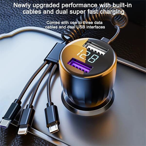 2025 Billaddare med 3 USB-portar & Kabel, 100W Snabbladdning för Android/iPhone