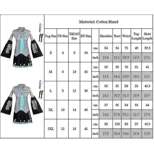 6 st/set Hatsune Miku Cosplay Kostym Kvinnor Performance Show Fancy Dress Comic Suits Uniform Halloween Fest XL XL