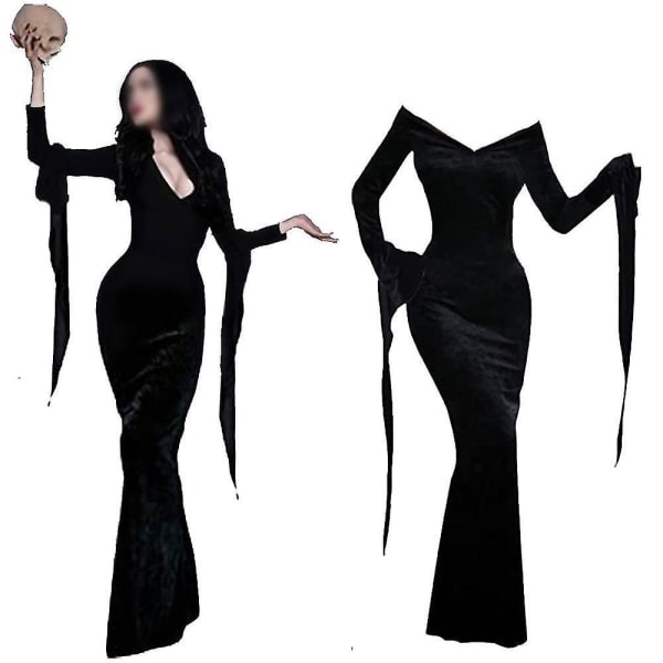 Morticia-asu mekko naisille Halloween-asut Cosplay L L