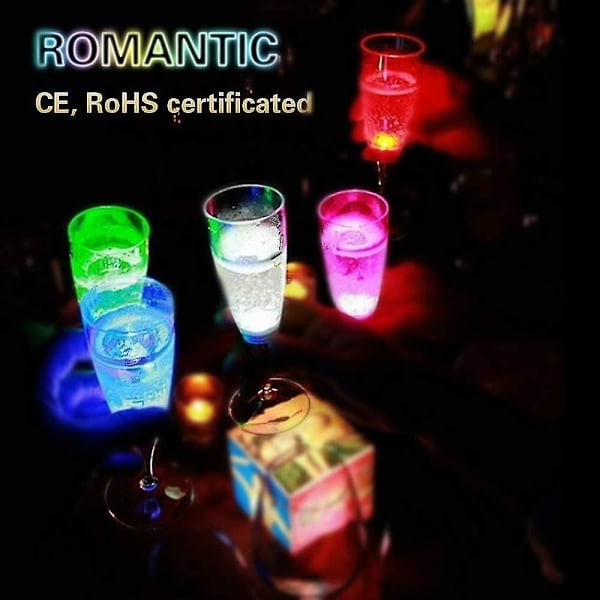 6-pack LED vinglas, champagneglas, belysta glas, LED vätskeaktiverade champagneglas