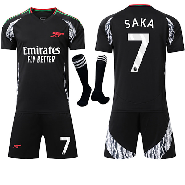 2024-2025 Arsenal borta barn vuxen svart fotbollströja kit med strumpor nr 7 SAKA No.7 SAKA 18