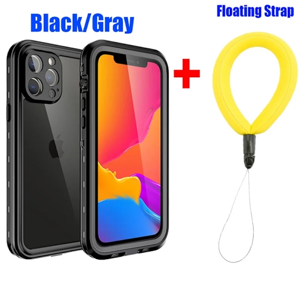 IP68 Vandtæt Til iPhone 15 14 13 12 11 Pro Max XS Max XR 7 8 Case RedPepper Klar Cover Dykning Undervands Svømning Udendørs Sport BK med Rem BK with Strap i-Phone 6 6s