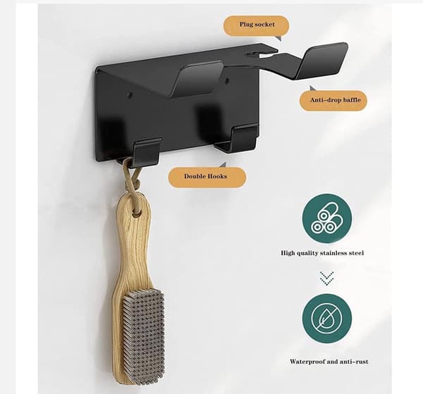Veggmontert hårfønerholder, rustfritt stål-organisator med monteringstilbehør for bad og salonger, sølv