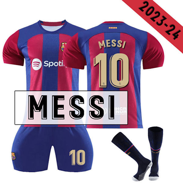 2023-2024 Barcelona hjemme fodboldtrøje til børn nr. 10 Messi nr 9 Lewandowski 8-9years