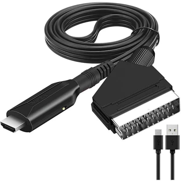 SCART til HDMI-konverter 1080P Plug and Play-adapter med USB-strømkabel til TV-projektor VHS PS2 PS3 Sort
