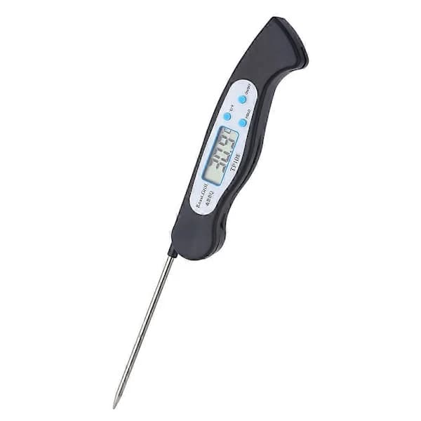 Digitalt kødtermometer med foldbar sonde LCD-display til madlavning grillning bagning mælk badevand sort