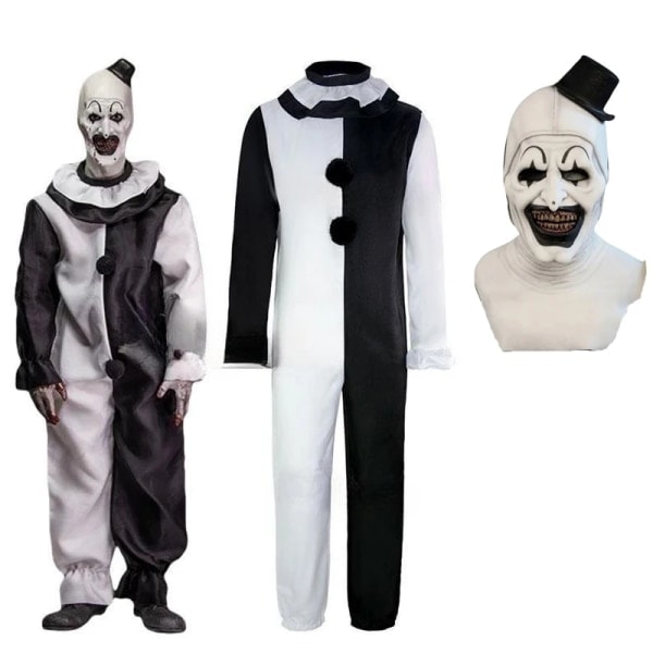 CASA Art The Clown Cosplay Elokuva Terrifier 2 Art The Clown Cosplay Puku Haalari Naamio Halloween Asut Naamio miehille naisille Naamio A (one size) S