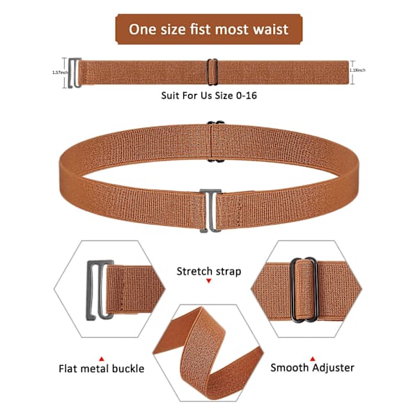 4 st osynliga dambälten, elastiska bälten, platt spänne, bälte med elastiskt gummiband