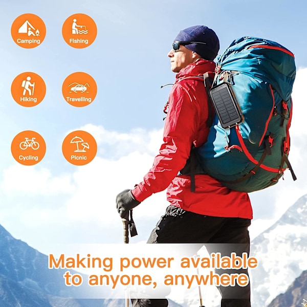 Solcelleoplader 20000mAh Solcelle Powerbank Vandtæt Bærbar Oplader med Dobbelte 5V USB-Porte/LED Orange