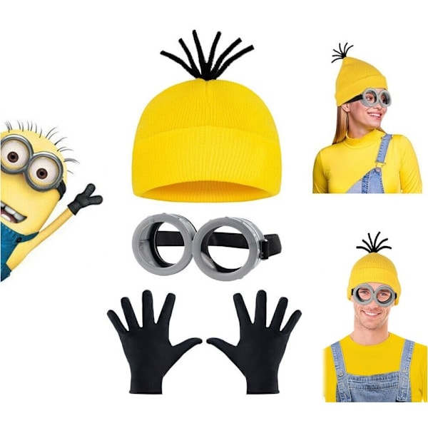 Halloween-kostym Beaniehatt Minion-glasögon Handskar Maskeradkostym Despicable Me Cosplay Tillbehör Vuxen