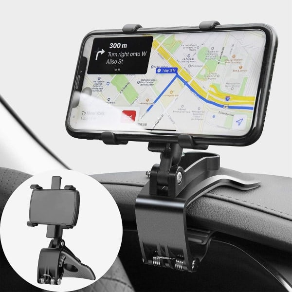 Biltelefonholder 360 graders rotasjon, dashbord Mobil Bil For GPS og 4-7 tommers smarttelefoner (svart)