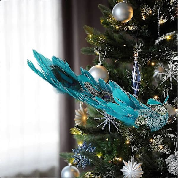 Julglitter Blå Påfågel Clip-On Ornament Heminredning - 2023