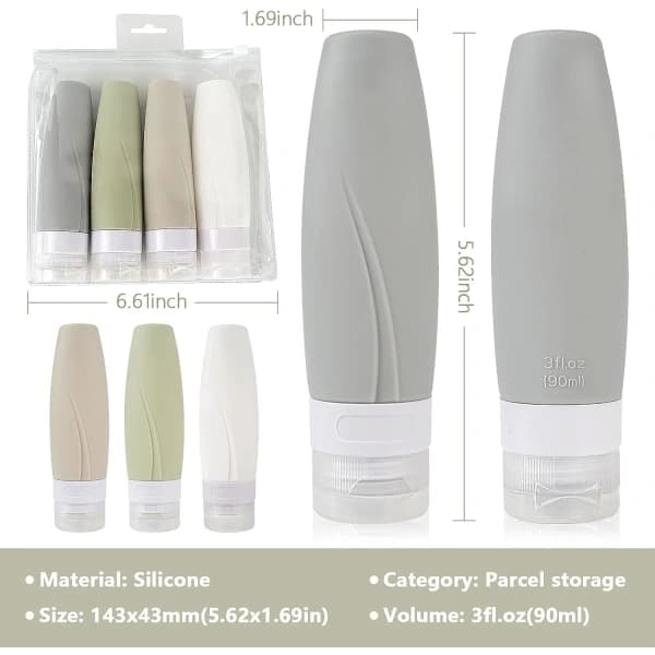 90 ml Reseflaskor, läckagesäkra silikonreseflaskor och T