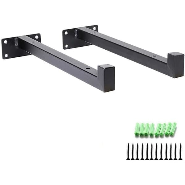 Heavy Duty Shelf Brackets - 8\" Flange Floating Metal Shelf Bracket, Retro Wall Shelf Hardware Bracket (2-Pack, Black)