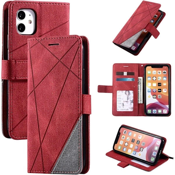 Lærfutteral for iPhone 11, Geometrisk Lommebokfutteral med Magnet