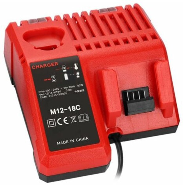 M12-18C Li-ion Batterioplader til Milwaukee 12V, 14.4V og 18V Batterier - Kompatibel med C1418C og Plus.-DPZO.ca