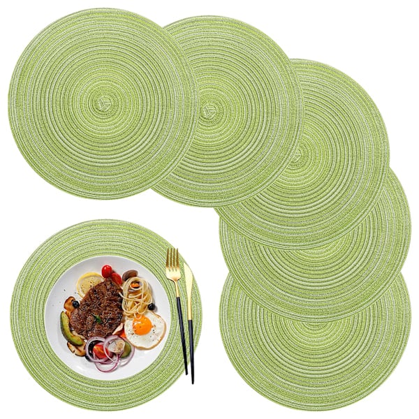6 kappaleen lautanenalussetti, pyöreät PP-punotut lautasenalusliinat, 36 cm (vihreä)