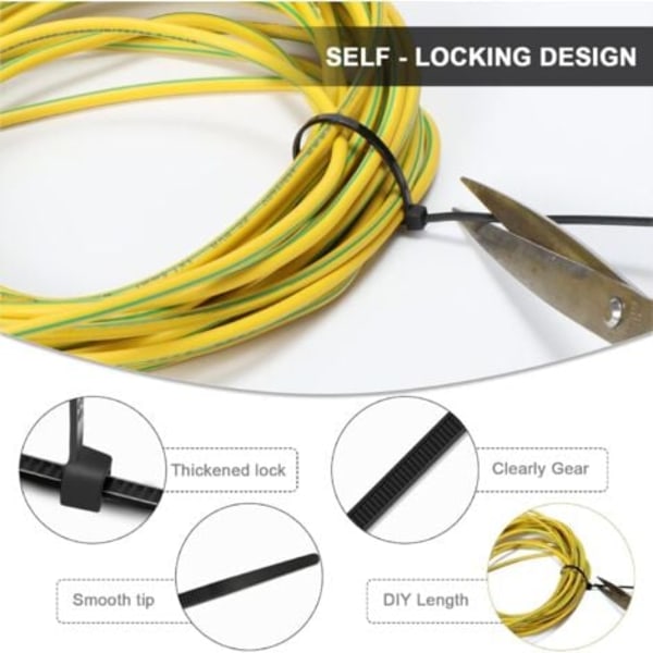 500 stycken buntband 200 mm x 2,5 mm, professionella kabelband, nylonkabelband, buntband 200 mm, svart.ca
