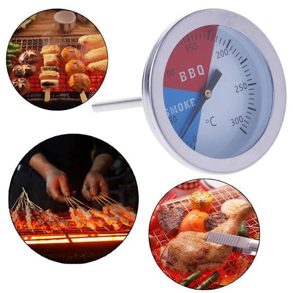 Røgetermometer til kulgrill, grilltermometer med temperaturmåler, 52 mm