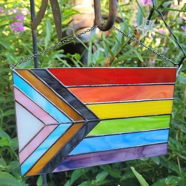 Progress Pride fönsterdekoration, Pride flagga solfångare, Intersex Progressiv Pride flagga, Transgender liten Pride flagga