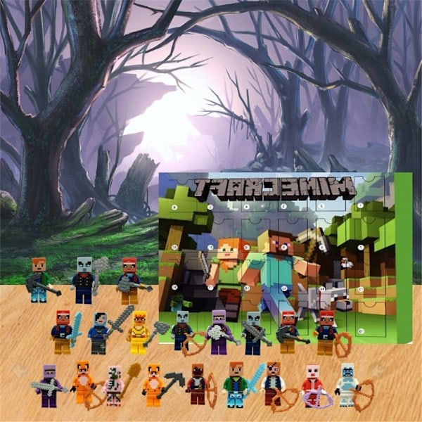 Julekalender 2024 for Barn, 24 Dagers Julegavekalender med 24 Minecraft Figurer Leksaker Blind Box