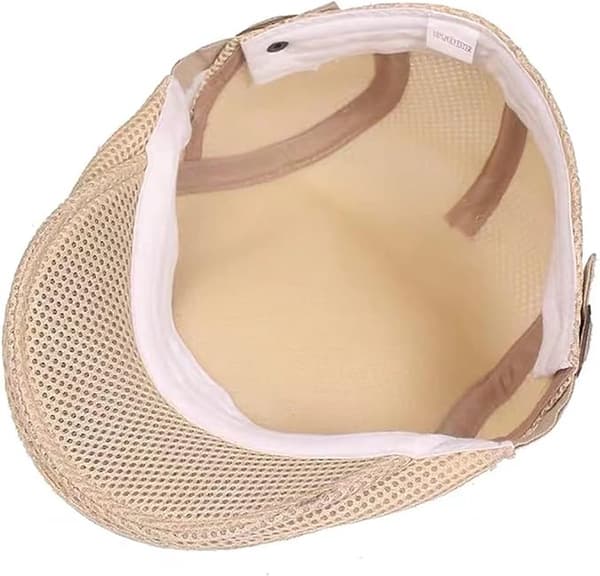 Herrarnas Mesh Newsboy Flat Cap, Andningsbar Lättviktspolyester Med Justerbart Spänne, För Utomhusaktiviteter, Beige, 55-60 Cm