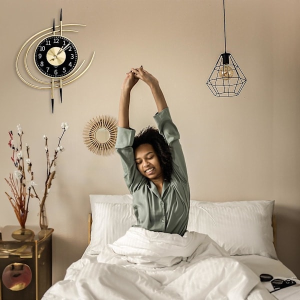 Wall Clock Silent Non Ticking Large 54cm Wall Clock Modern Gold and Black Metal Wall Clocks Battery Operated Wall Clock