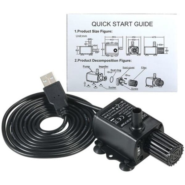 Erittäin hiljainen vesipumppu Mini Harjaton USB DC5V 2.4W Vedenpitävä Upotettava Suihkulähde Akvaario Kierrättävä 250L/H Nostokorkeus 200cm_ca