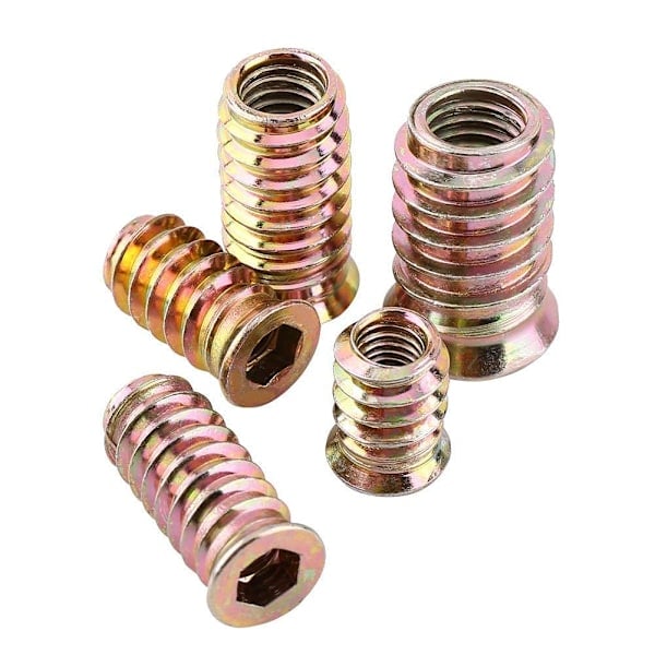 M6 x 20 mm gjengeinnsats, treinnlegg, skrueinnsatser, sinklegering gjenget sekskantmutter, skrueinnsats sekskanthylse (100 stk) M6×20 M8×15