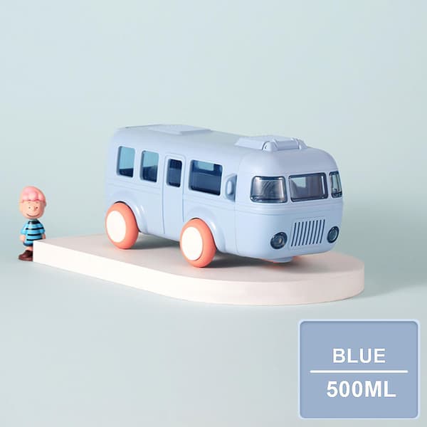 Bärbar vattenkopp i bussform, bilhalmvattenkopp, bussvattenflaska Kawaii bilhalmvattenkopp Blå Blue