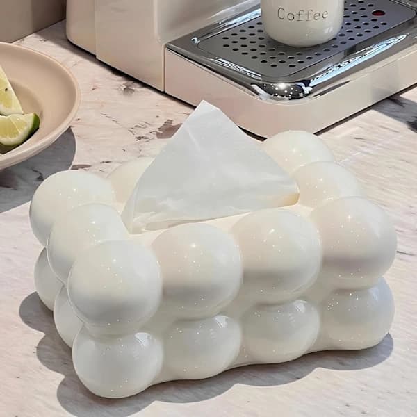 White Minimalist Rectangular Plastic Tissue Box Holder 20 x 13 x 9 cm Decorative Paper Facial Tissue Storage Box