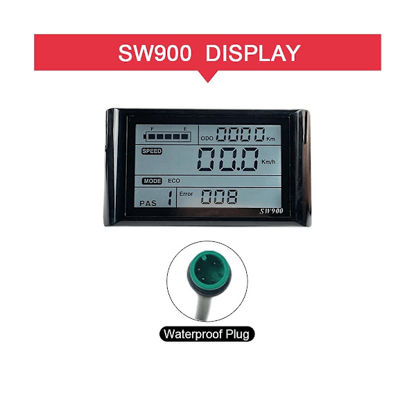 Ebike SW900 LCD-display Kontrol Elcykel Hastighedsmåler Vandtæt Kontakt Record Instrument Kontrol/Indstilling 24-72V