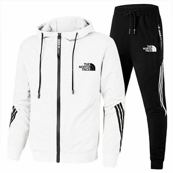 The North Face Herr Hoodie -collegepaita, Jogger-housut, Verryttelypuku 2 kpl/setti, Urheiluvaatteet, Valkoinen, XL (noin) White XL