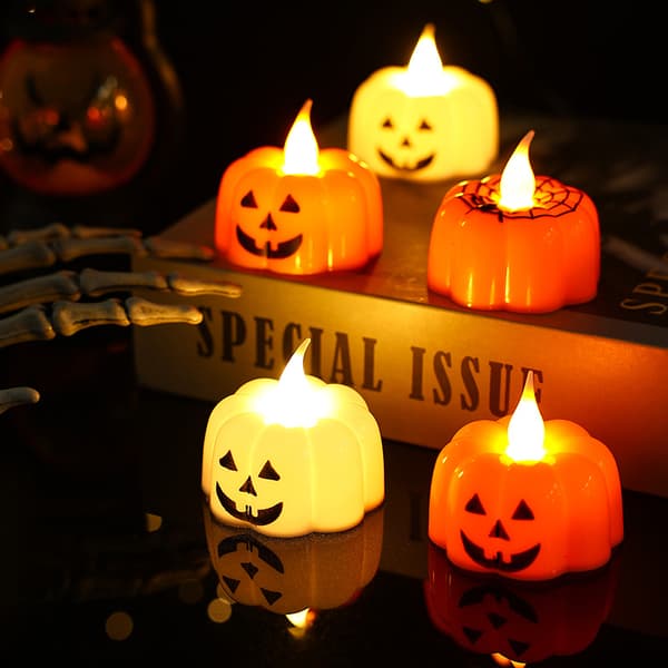 2 stk. gresskarlykt, Halloween LED elektronisk gresskarlykt