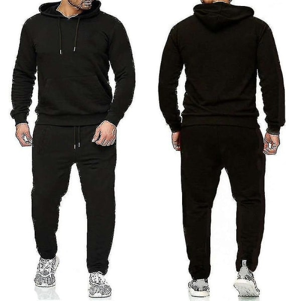 2 delar/set Träningsset för män Casual Sportbyxor Topp Träningsoverall Huvtröja Set #yogu Z X Svart M_ca Black M