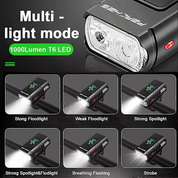 CASA Sykkel LED Lys 1000Lumen Frontlys Sykkel MTB Sykkellys Oppladbar Lampe Lanterna Bicicleta Sykkellykt Bak 3pcs Lamp
