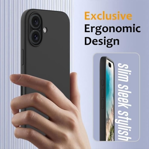 Etui for iPhone 16 med 2 herdet glass - Mykt silikon Anti-Scratch-beskyttelse - Svart 16