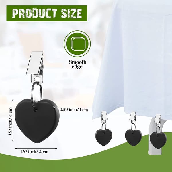 8 dugvægtsklemmer - 4*4 cm, marmor og hjerteformet - til picnic, camping, bryllup - sort