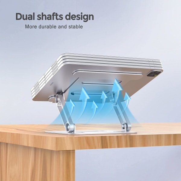 Tabletställ för skrivbord - Justerbart hopfällbart aluminiumstativ för e-läsare, silver