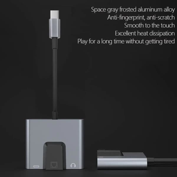 Typ-C til Ethernet LAN Netværksadapter Hub USB C til 3,5 mm lyd og PD