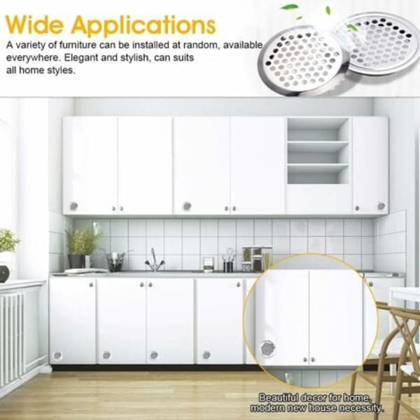 20 stk. dekorative ventilationsgitre 53 mm ventilationshuller i rustfrit stål, runde gitre, luftventiler til køkkenskabe og møbler