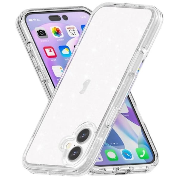 Etui + 2 stk herdet glass til iPhone 16, transparent beskyttelse med glitrende effekt støtsikker ripebestandig