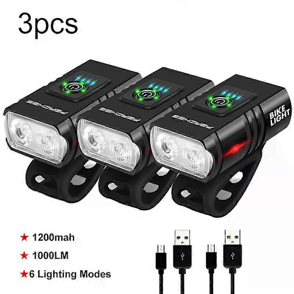 CASA Sykkel LED Lys 1000Lumen Frontlys Sykkel MTB Sykkellys Oppladbar Lampe Lanterna Bicicleta Sykkellykt Bak 3pcs Lamp