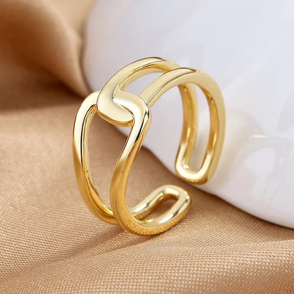 Simpel båndring åben ring justerbar bred båndlinjering（Guld）