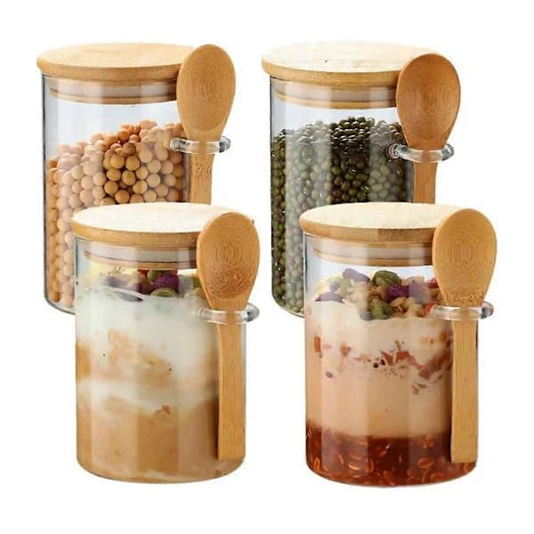 4-pack Glasbehållare för Overnight Oats med Lock och Skedar