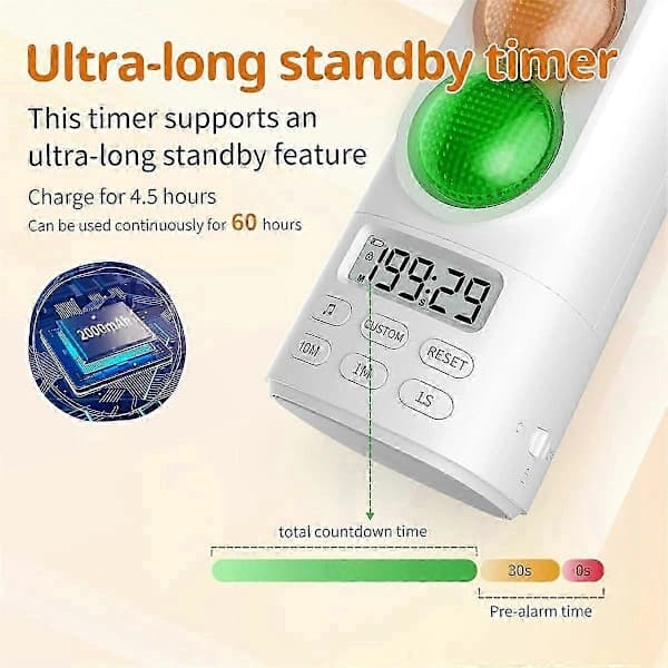 Trafiklys Timer til Børn med Visuelle/Lydsignaler, LCD-Display, Lydstyrke & 4 Ringetoner