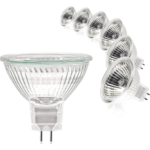 MR16 Spotljuslampa, 12V 20W Ljuskälla, Gu5.3 Glödlampa Dimbar MR16 Ljuskälla, 2-stifts Halogenlampor Varmvit 2700K, 6-pack