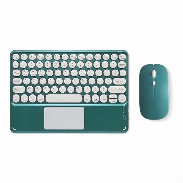 Trådløst Bluetooth-tastatur med touchpad, ultratynde genopladelige mini 78-tasters runde taster til iPad, iOS og Android, mørkegrøn